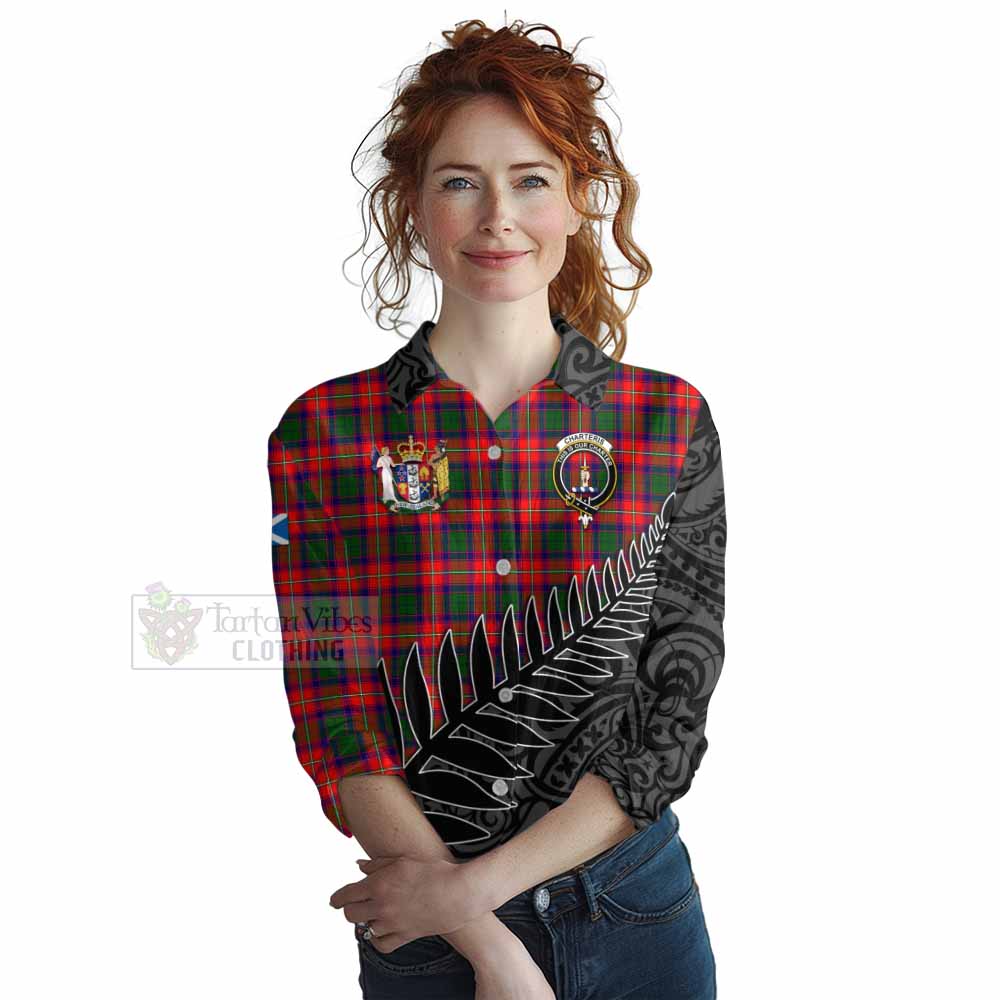 Tartan Vibes Clothing Charteris Crest Tartan Women's Casual Shirt with New Zealand Silver Fern Half Style