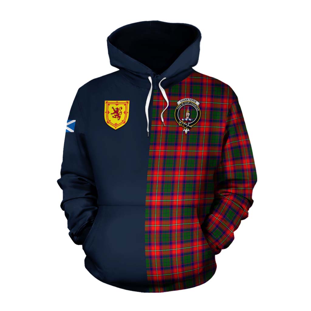 Tartan Vibes Clothing Charteris Tartan Cotton Hoodie Alba with Scottish Lion Royal Arm Half Style