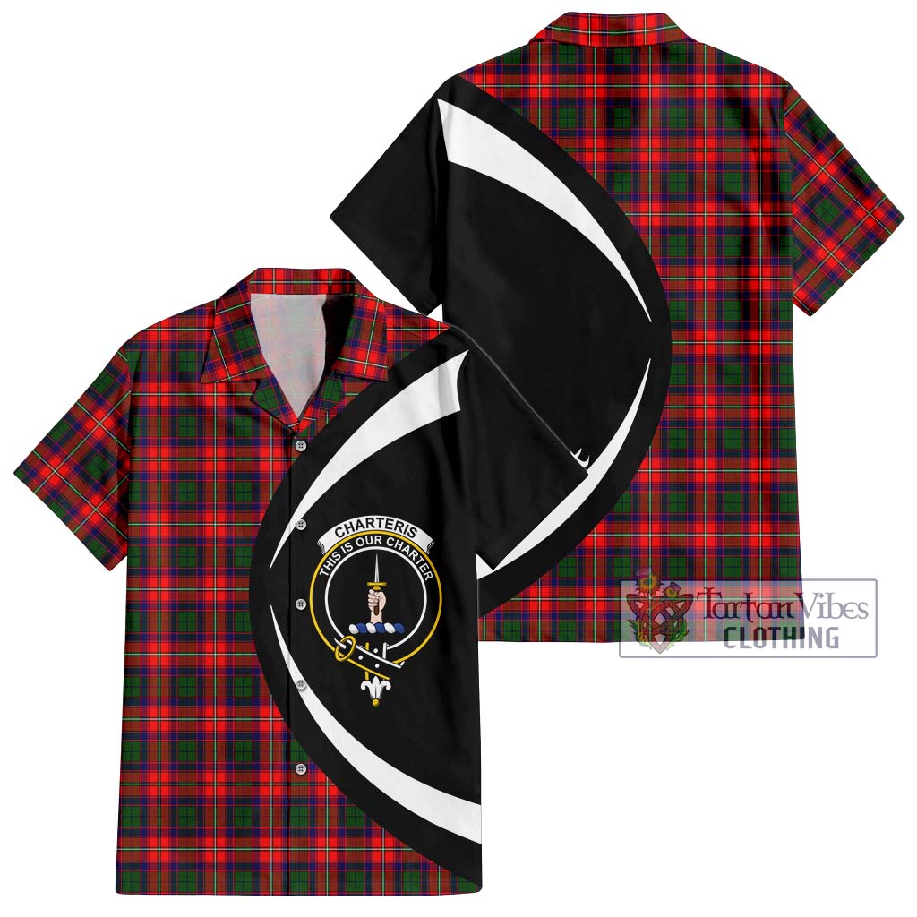 Charteris Tartan Short Sleeve Button Up with Family Crest Circle Style Kid - Tartan Vibes Clothing