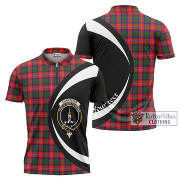 Charteris Tartan Zipper Polo Shirt with Family Crest Circle Style