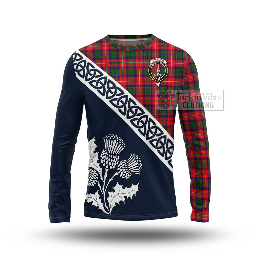 Tartan Vibes Clothing Charteris Tartan Long Sleeve T-Shirt Featuring Thistle and Scotland Map