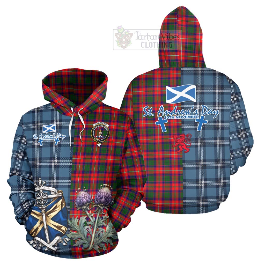 Tartan Vibes Clothing Charteris Tartan Hoodie Happy St. Andrew's Day Half Tartan Style