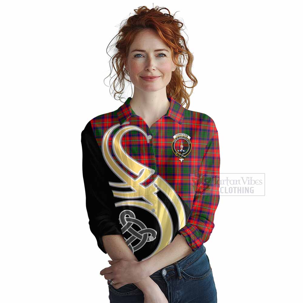 Tartan Vibes Clothing Charteris Tartan Women's Casual Shirt with Family Crest and Celtic Symbol Style