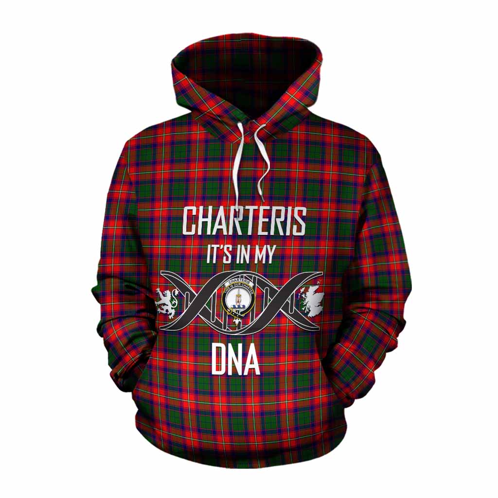 Tartan Vibes Clothing Charteris Tartan Cotton Hoodie with Family Crest DNA In Me Style