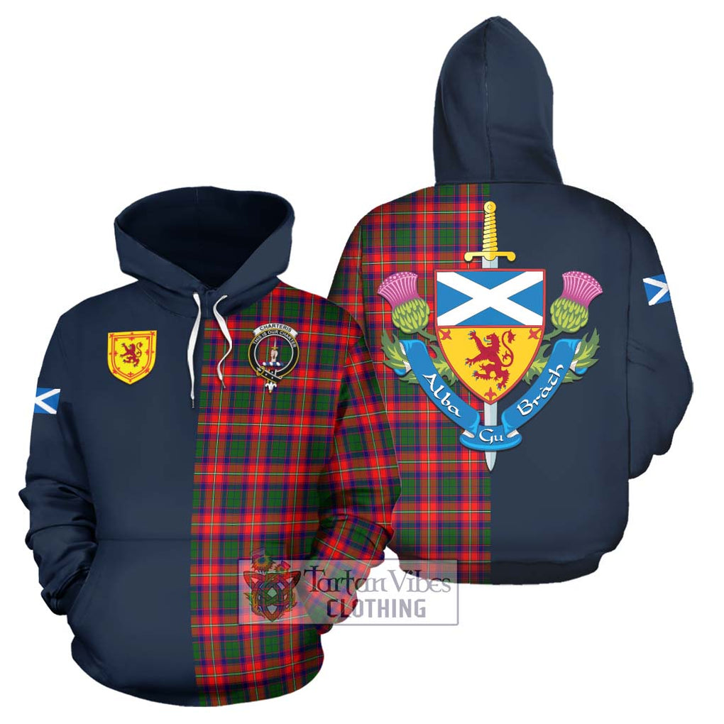 Tartan Vibes Clothing Charteris Tartan Hoodie with Scottish Lion Royal Arm Half Style