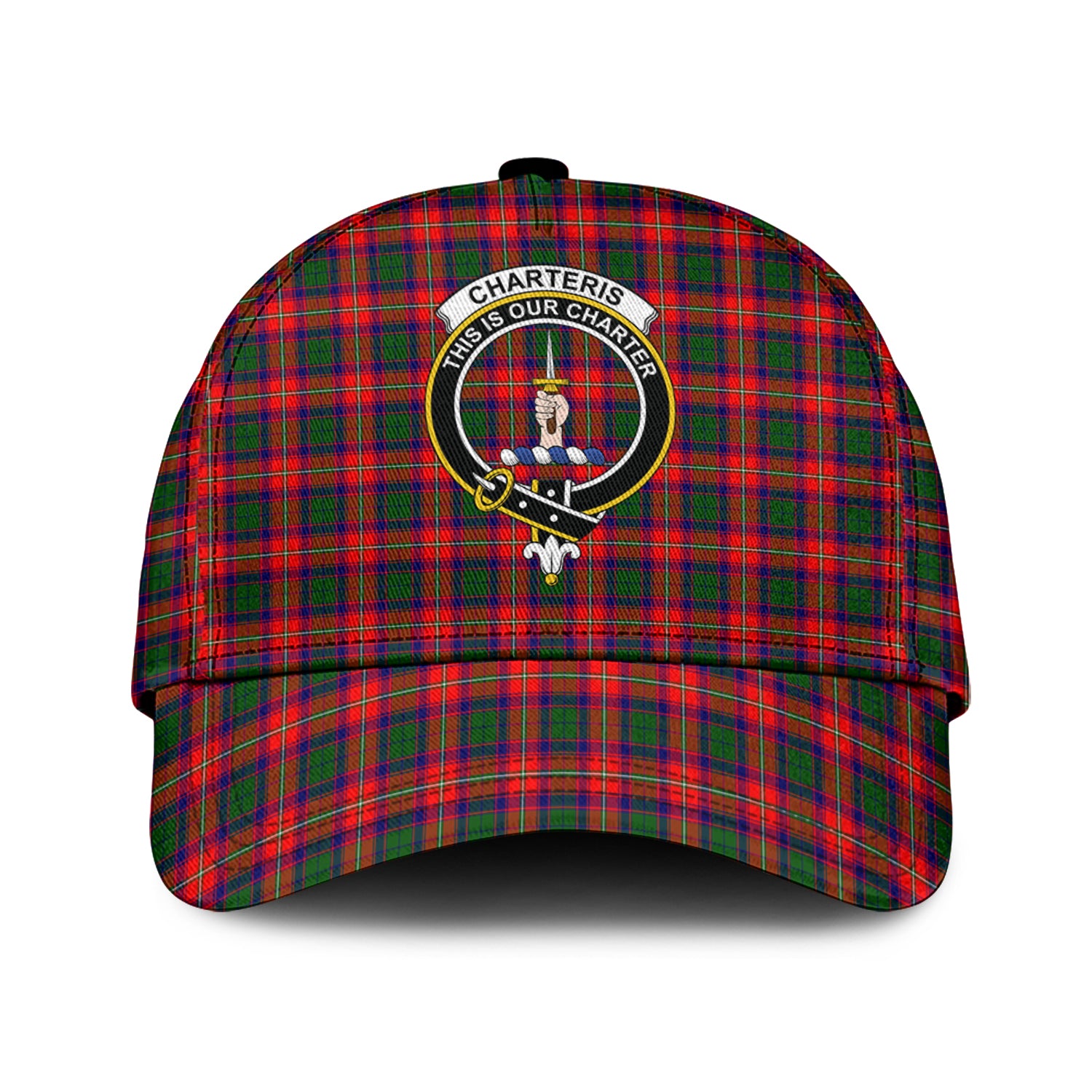 Charteris Tartan Classic Cap with Family Crest Classic Cap Universal Fit - Tartan Vibes Clothing