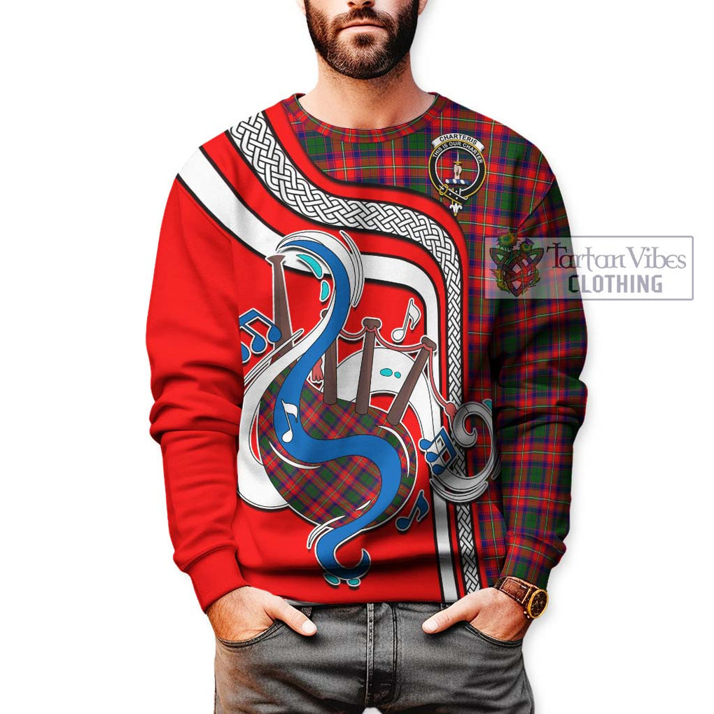 Charteris Tartan Sweatshirt with Epic Bagpipe Style Unisex - Tartanvibesclothing Shop