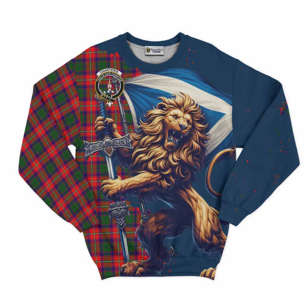 Tartan Vibes Clothing Charteris Tartan Family Crest Sweatshirt with Scottish Majestic Lion