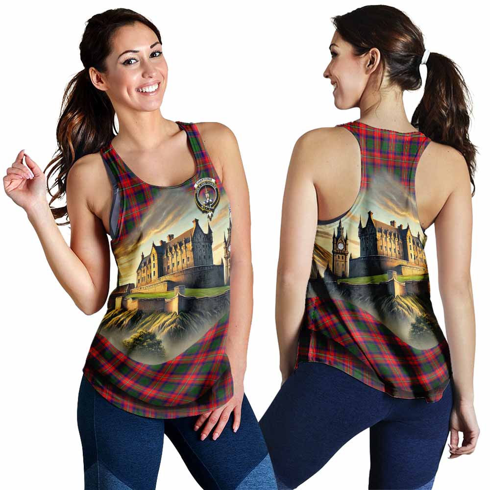 Charteris Tartan Family Crest Women's Racerback Tanks with Scottish Ancient Castle Style 4XL - Tartan Vibes Clothing