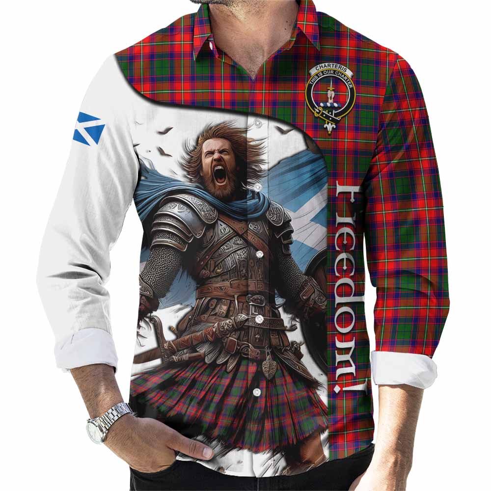 Tartan Vibes Clothing Charteris Crest Tartan Long Sleeve Button Shirt Inspired by the Freedom of Scottish Warrior