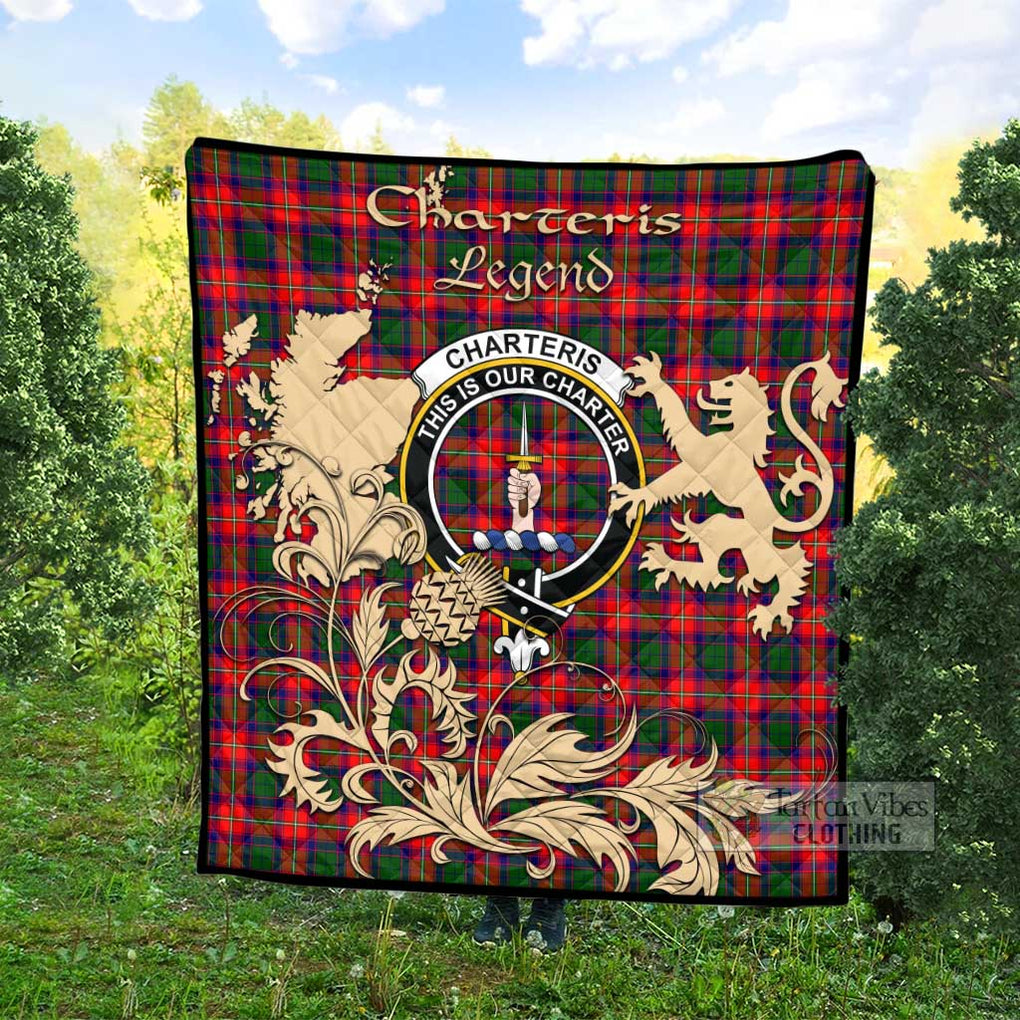 Tartan Vibes Clothing Charteris Tartan Quilt with Family Crest and Scottish Symbol Style