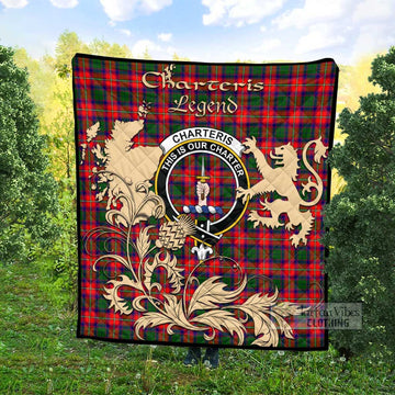 Charteris Tartan Quilt with Family Crest and Scottish Symbol Style