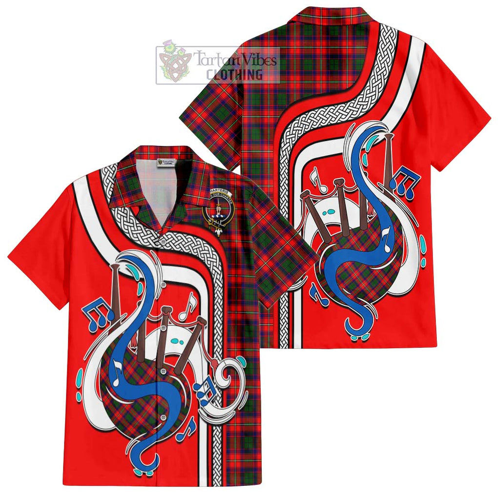 Charteris Tartan Short Sleeve Button Shirt with Epic Bagpipe Style Kid - Tartanvibesclothing Shop