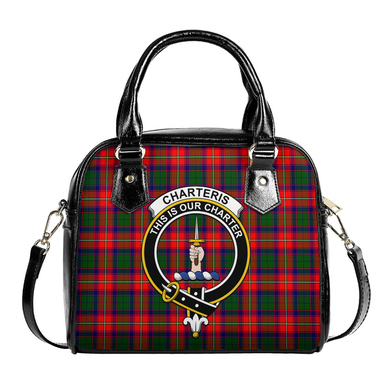 Charteris Tartan Shoulder Handbags with Family Crest One Size 6*25*22 cm - Tartanvibesclothing