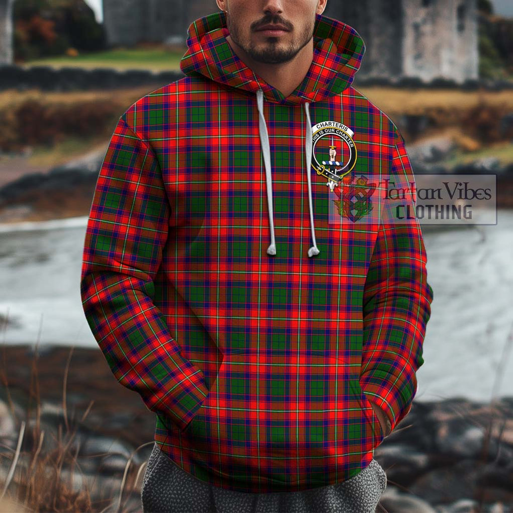 Charteris Tartan Cotton Hoodie with Family Crest Pullover Hoodie XS - Tartan Vibes Clothing