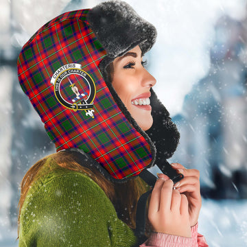 Charteris Tartan Winter Trapper Hat with Family Crest