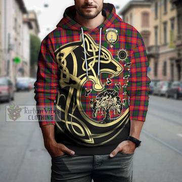 Charteris Tartan Hoodie with Family Crest Celtic Wolf Style