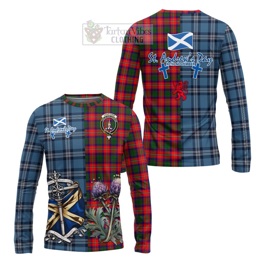 Tartan Vibes Clothing Charteris Tartan Long Sleeve T-Shirt Happy St. Andrew's Day Half Tartan Style