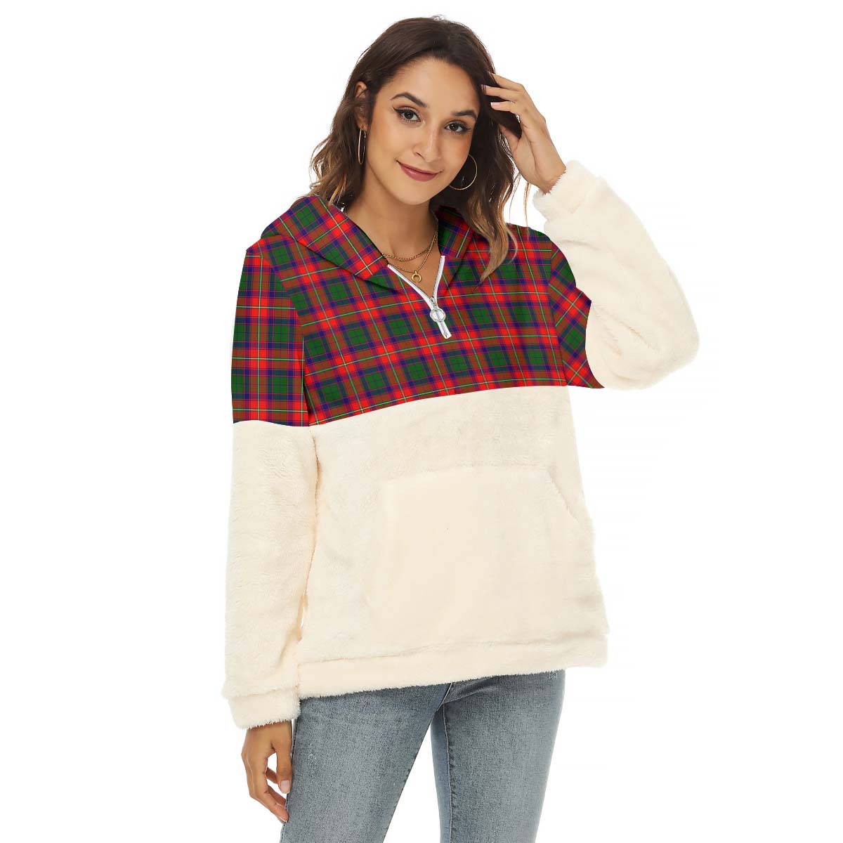 Charteris Tartan Women's Borg Fleece Hoodie With Half Zip Female - Tartan Vibes Clothing