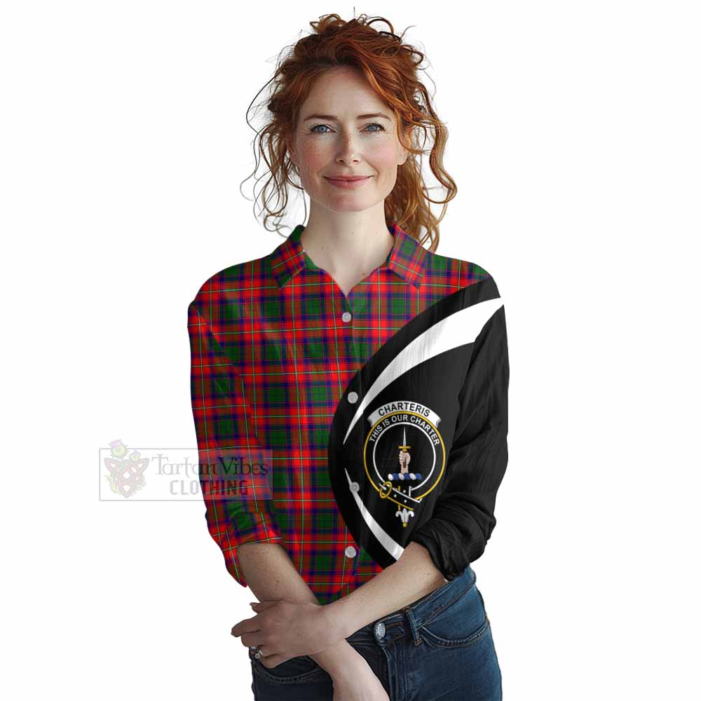 Tartan Vibes Clothing Charteris Tartan Women's Casual Shirt with Family Crest Circle Style