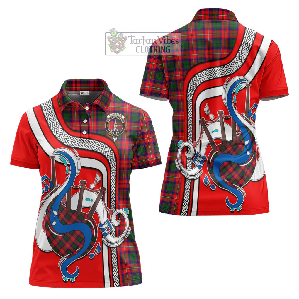 Charteris Tartan Women's Polo Shirt with Epic Bagpipe Style Women - Tartanvibesclothing Shop