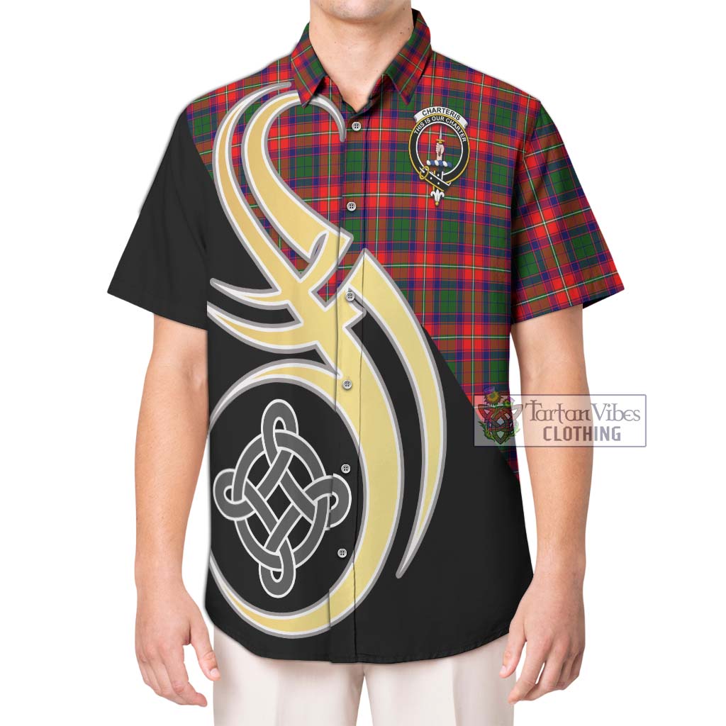 Charteris Tartan Short Sleeve Button Shirt with Family Crest and Celtic Symbol Style Kid - Tartan Vibes Clothing