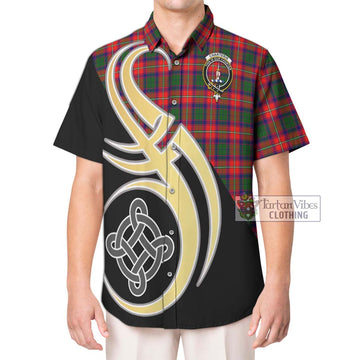 Charteris Tartan Short Sleeve Button Shirt with Family Crest and Celtic Symbol Style