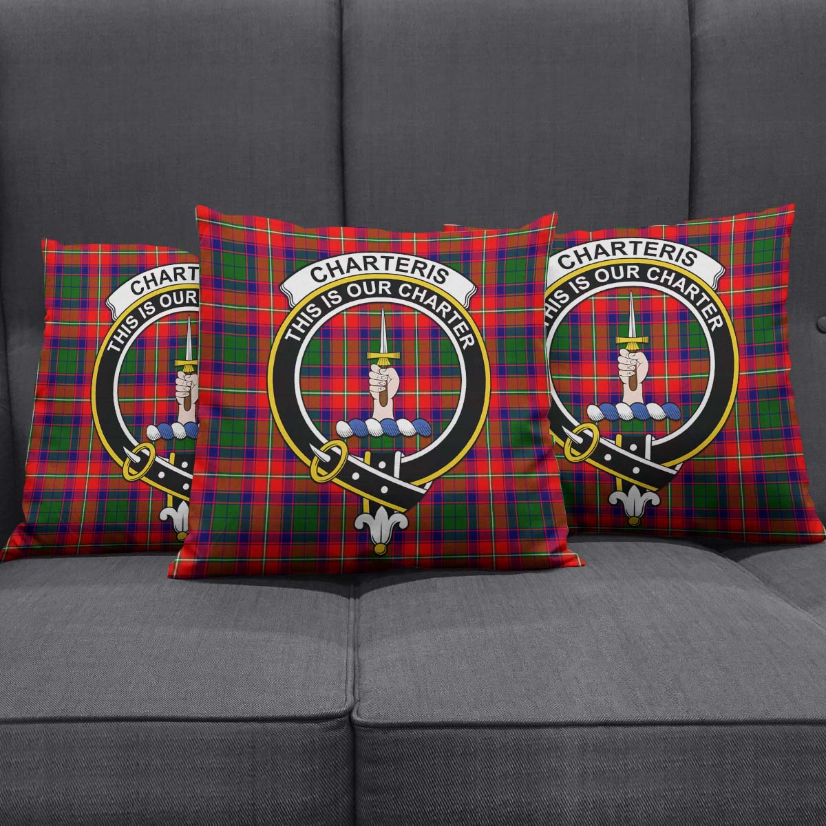 Charteris Tartan Pillow Cover with Family Crest Square Pillow Cover - Tartanvibesclothing