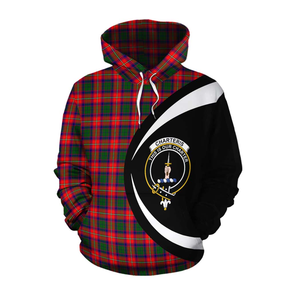 Tartan Vibes Clothing Charteris Tartan Cotton Hoodie with Family Crest Circle Style