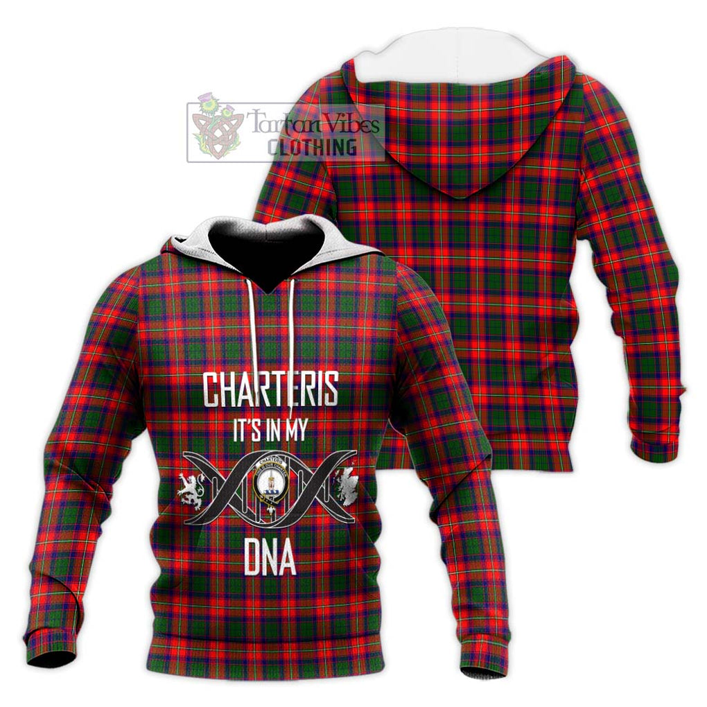 Charteris Tartan Knitted Hoodie with Family Crest DNA In Me Style Unisex Knitted Pullover Hoodie - Tartanvibesclothing Shop