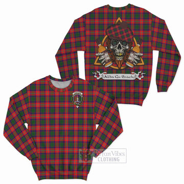 Charteris Tartan Sweatshirt with Family Crest and Bearded Skull Holding Bottles of Whiskey