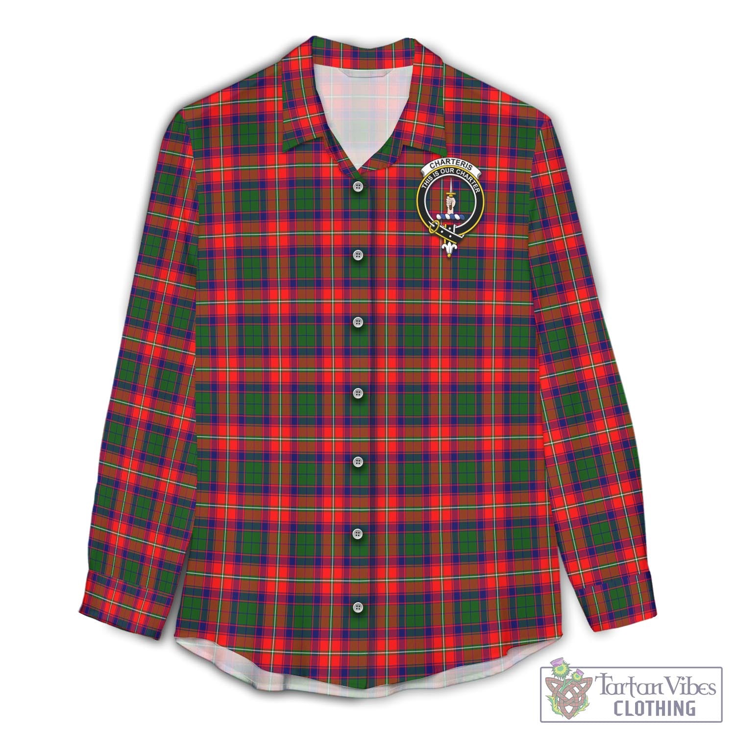 Tartan Vibes Clothing Charteris Tartan Womens Casual Shirt with Family Crest