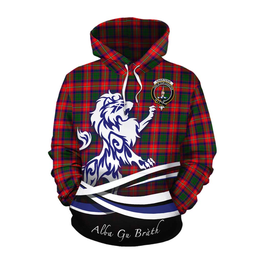 Tartan Vibes Clothing Charteris Tartan Cotton Hoodie with Alba Gu Brath Regal Lion Emblem