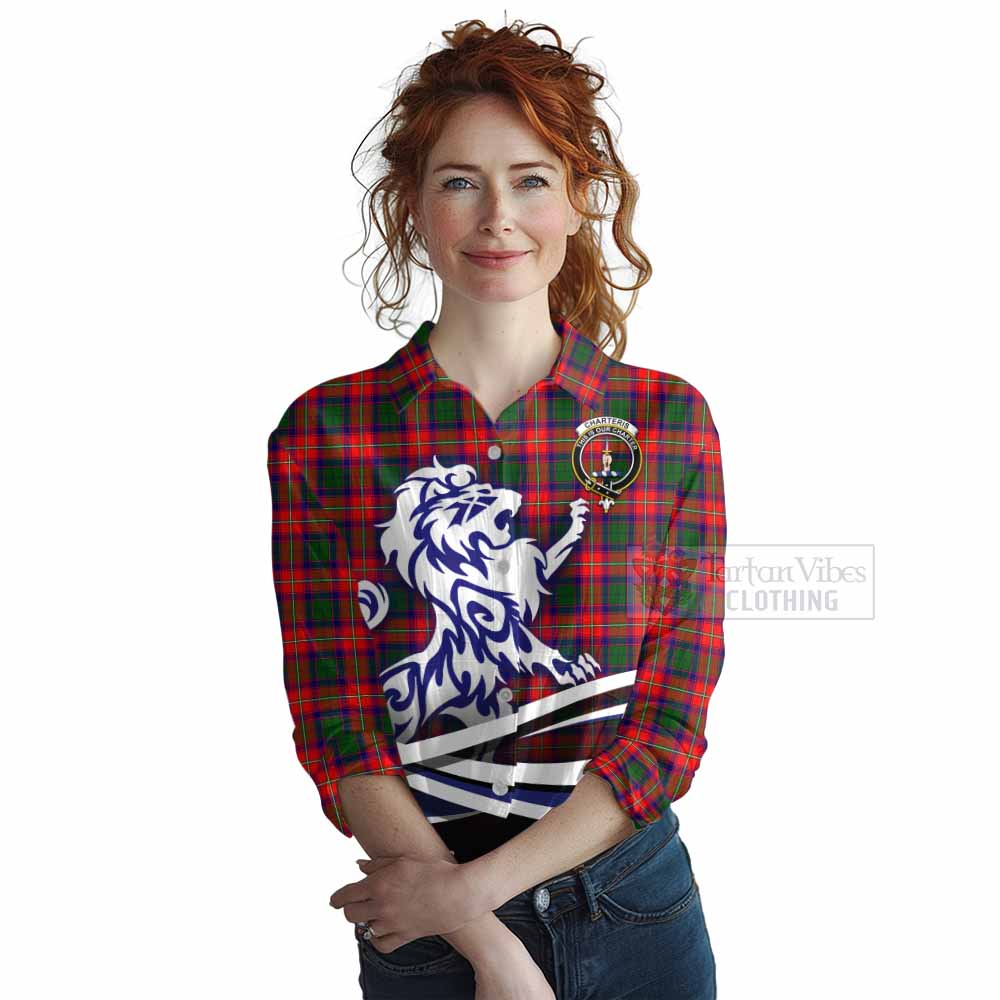 Tartan Vibes Clothing Charteris Tartan Women's Casual Shirt with Alba Gu Brath Regal Lion Emblem