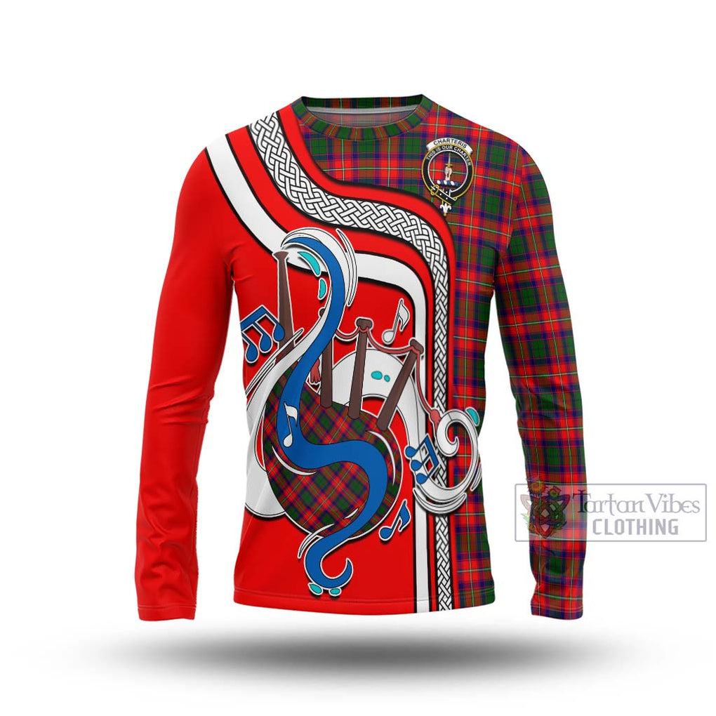 Tartan Vibes Clothing Charteris Tartan Long Sleeve T-Shirt with Epic Bagpipe Style