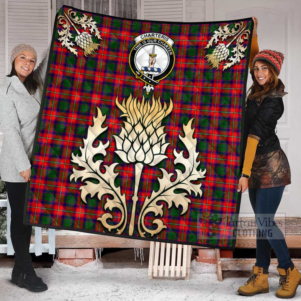 Tartan Vibes Clothing Charteris Tartan Quilt with Family Crest and Golden Thistle Style