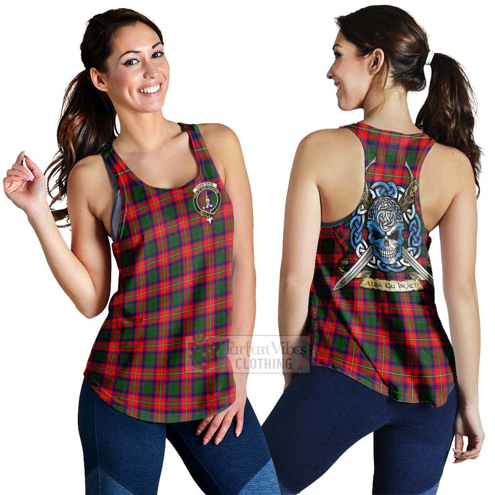 Tartan Vibes Clothing Charteris Tartan Women's Racerback Tanks with Family Crest Celtic Skull Style