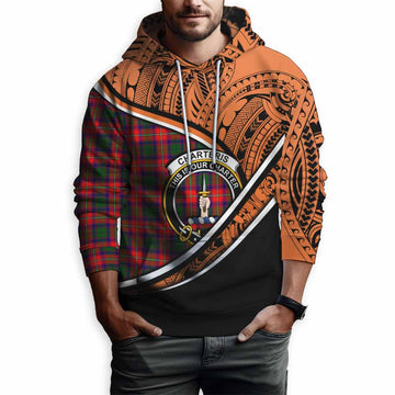 Charteris Crest Tartan Hoodie with Polynesian Vibes Style - Orange Version