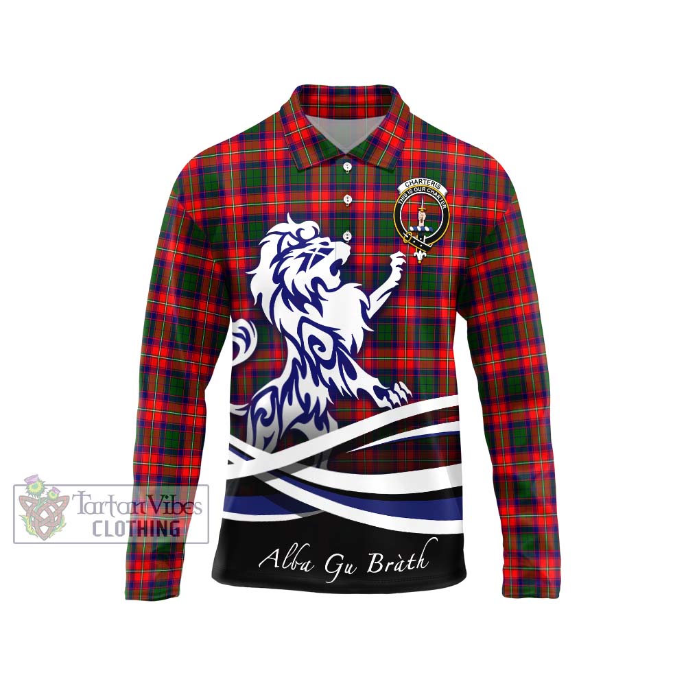 Charteris Tartan Long Sleeve Polo Shirt with Alba Gu Brath Regal Lion Emblem Unisex - Tartanvibesclothing Shop