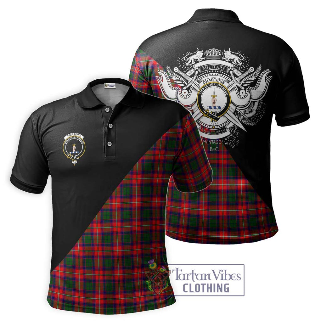 Charteris Tartan Polo Shirt with Family Crest and Military Logo Style Kid - Tartanvibesclothing Shop