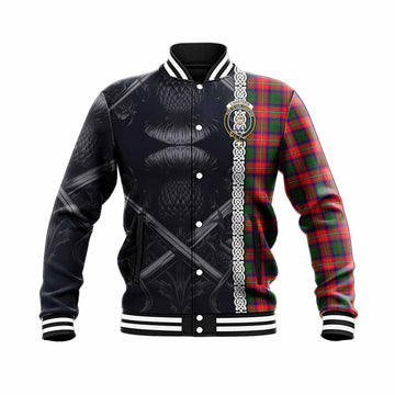 Charteris Tartan Baseball Jacket with Family Crest Cross Sword Thistle Celtic Vibes