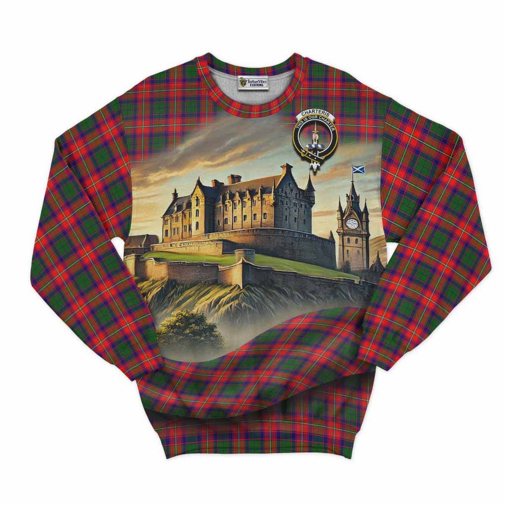 Charteris Tartan Family Crest Sweatshirt with Scottish Ancient Castle Style Unisex - Tartan Vibes Clothing