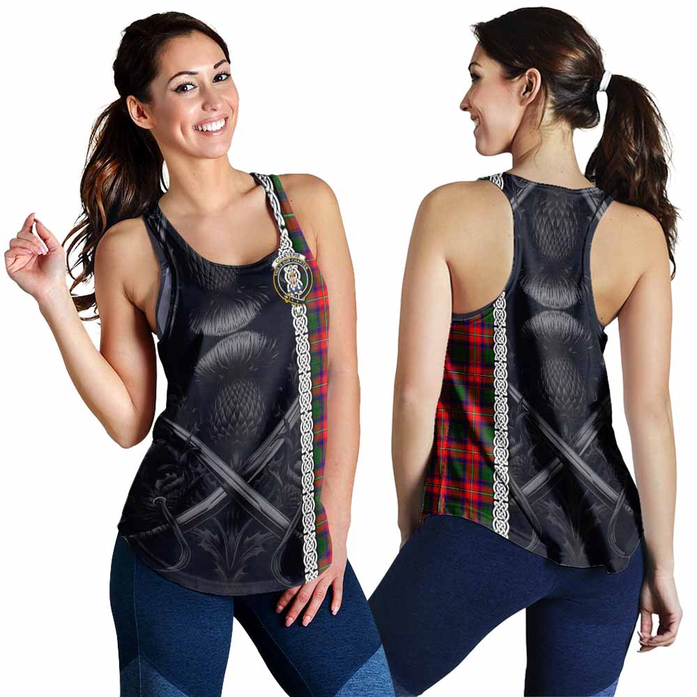 Tartan Vibes Clothing Charteris Tartan Women's Racerback Tanks with Family Crest Cross Sword Thistle Celtic Vibes