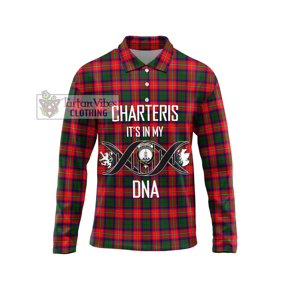 Charteris Tartan Long Sleeve Polo Shirt with Family Crest DNA In Me Style Unisex - Tartanvibesclothing Shop