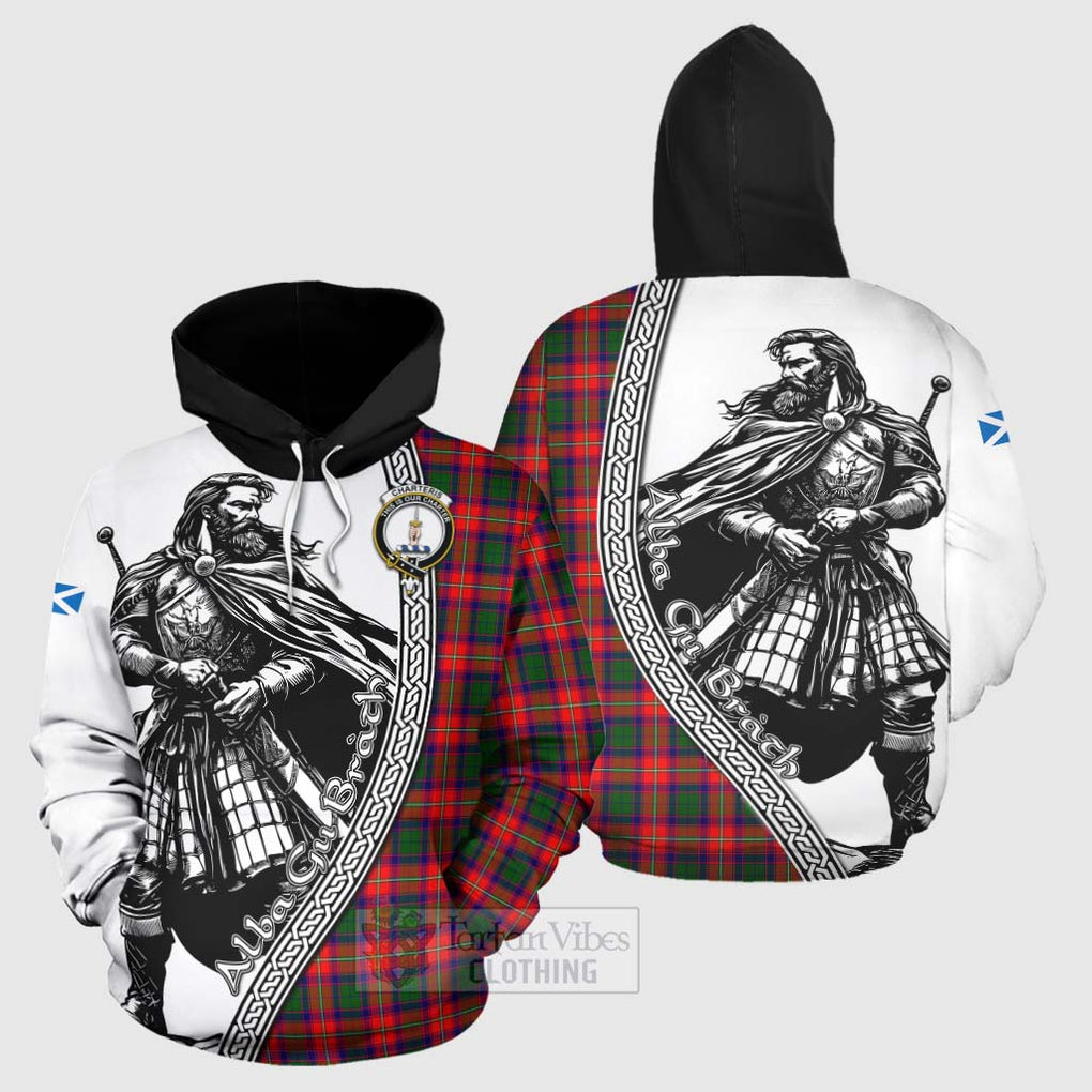 Tartan Vibes Clothing Charteris Tartan Clan Crest Hoodie with Highlander Warrior Celtic Style