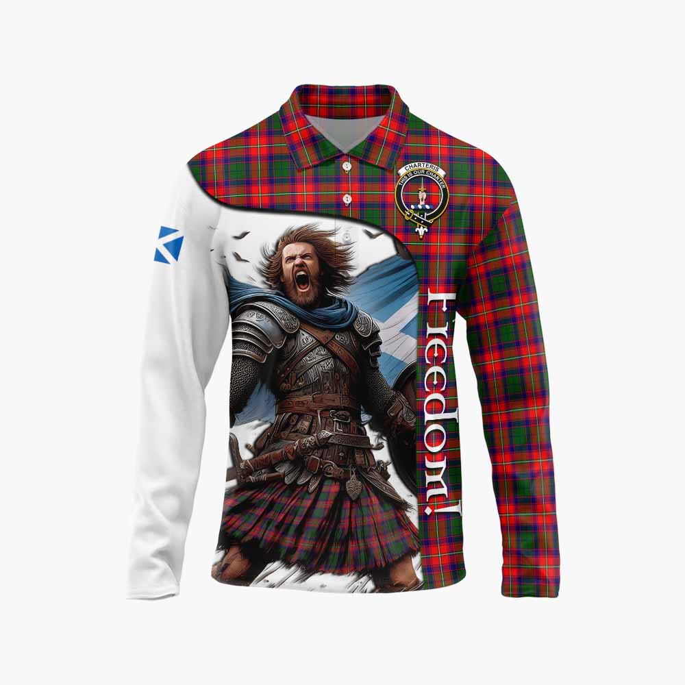 Tartan Vibes Clothing Charteris Crest Tartan Long Sleeve Polo Shirt Inspired by the Freedom of Scottish Warrior