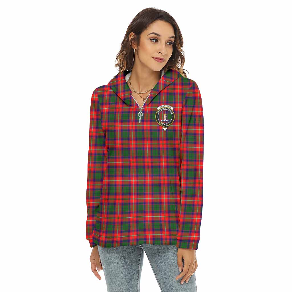 Charteris Tartan Women's Borg Fleece Hoodie with Half Zip with Family Crest Female - Tartan Vibes Clothing