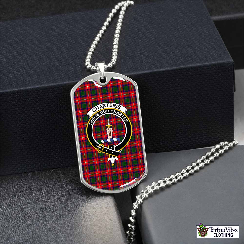 Tartan Vibes Clothing Charteris Tartan Dog Tag Necklace with Family Crest