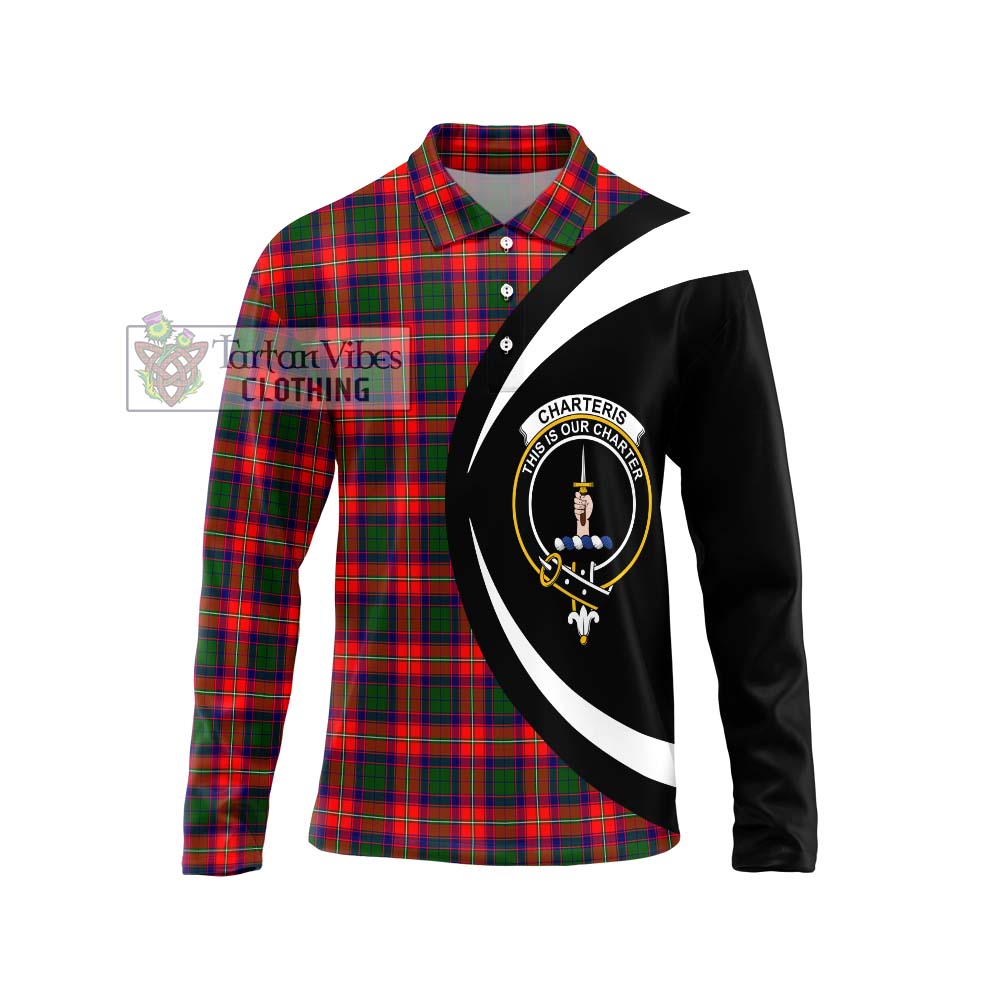 Charteris Tartan Long Sleeve Polo Shirt with Family Crest Circle Style Unisex - Tartan Vibes Clothing