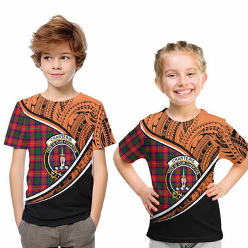 Charteris Crest Tartan Kid T-Shirt with Polynesian Vibes Style - Orange Version